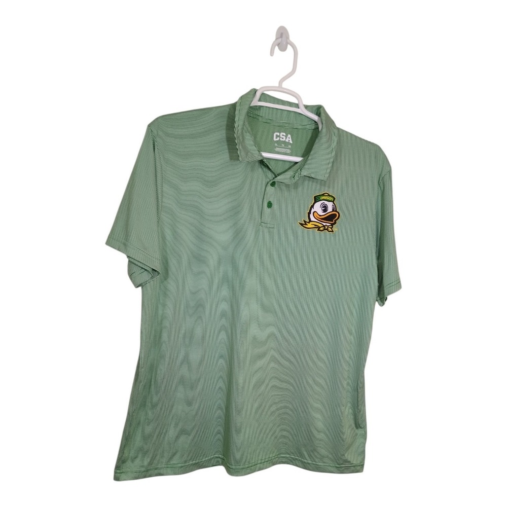 CSA Oregon Ducks Men's XL Apple Green White Pinstripe University Of Oregon Polo